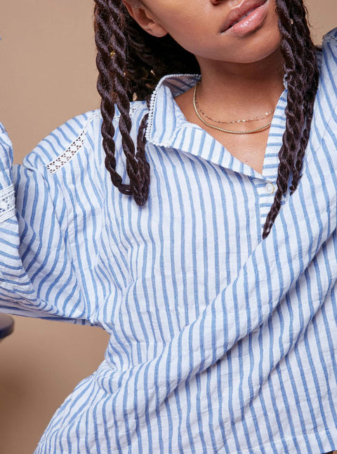 Seersucker Striped Long Sleeve Blouse