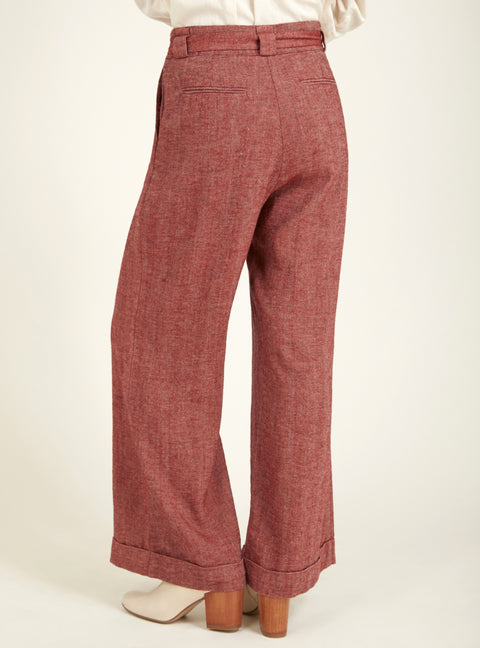 Wide Linen Tie Trousers